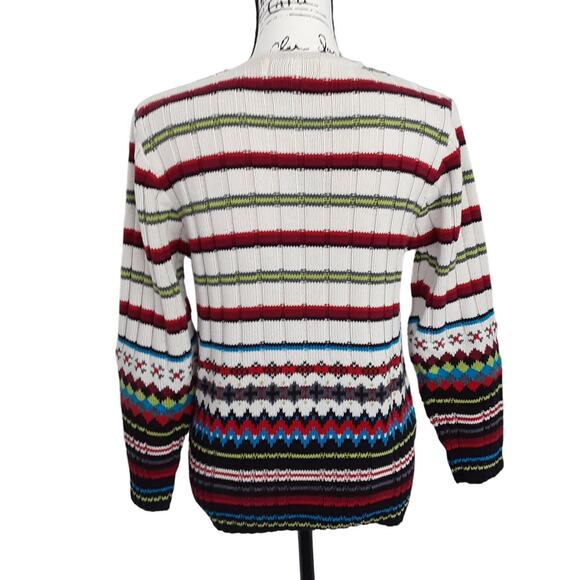 Vintage 1980s Fair Isle Sweater Ribbed Balloon Sleeve Norwegian Multi Womens S - Picture 3 of 11